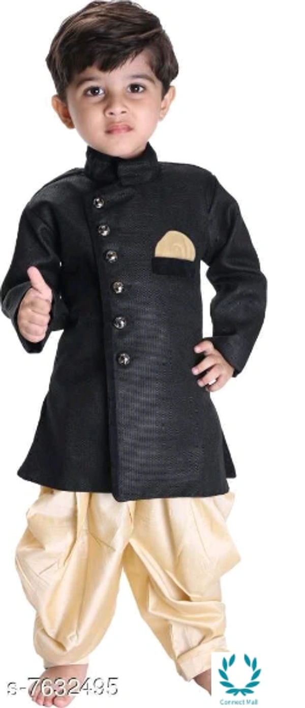 Just Creation Exclusive Hot Sherwani & Dhoti - 6-12 Months, Black/ Cream, Cotton Blend, Pack of :1